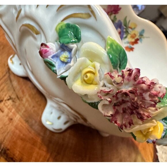 Vtg Leube & Co. Dresden Germany Floral Porcelain Basket Floral Handle Rare Read - Picture 8 of 16